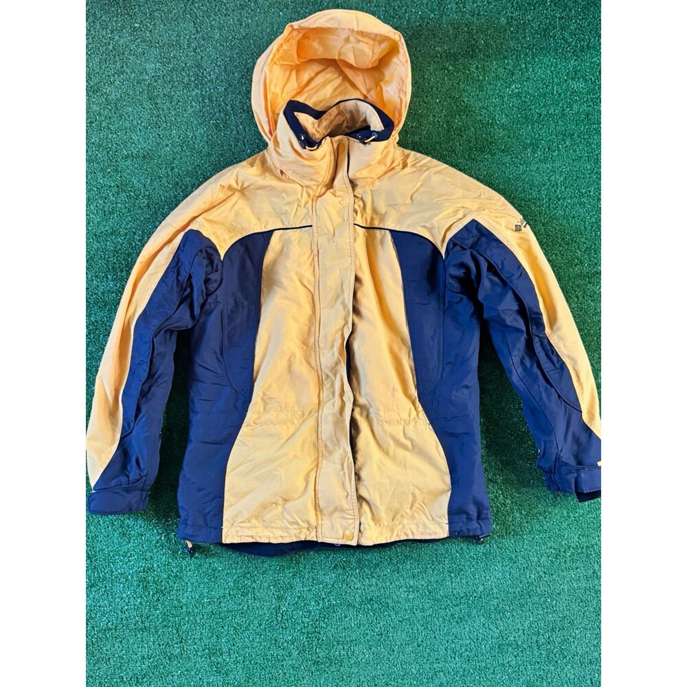 Columbia Yellow/Black Colorblock Hooded Full Zip Jacket Fleece Interior Womens M